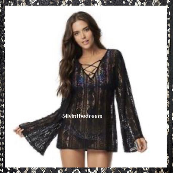 PilyQ Swimwear Midnight Ariana Lace Tunic XS/S $144 - Picture 2 of 16
